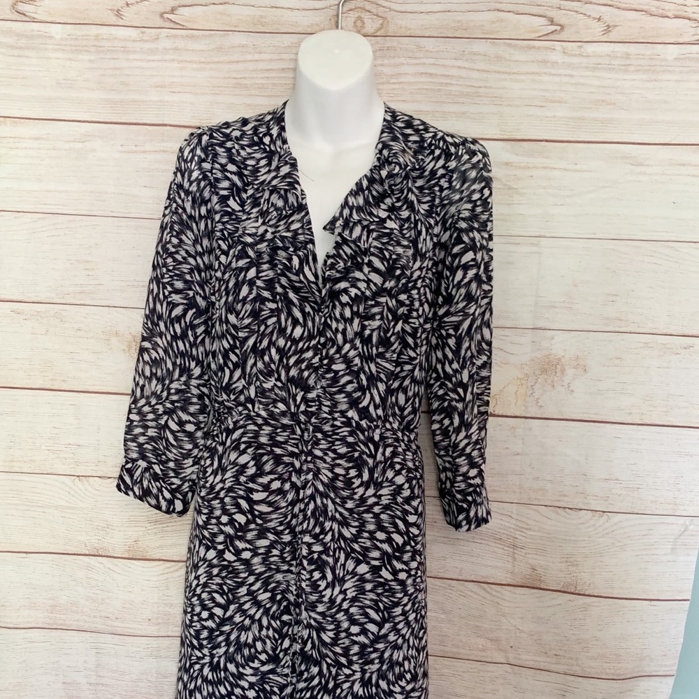 H&M Black And White Brush Stroke Dress with Ruffle
